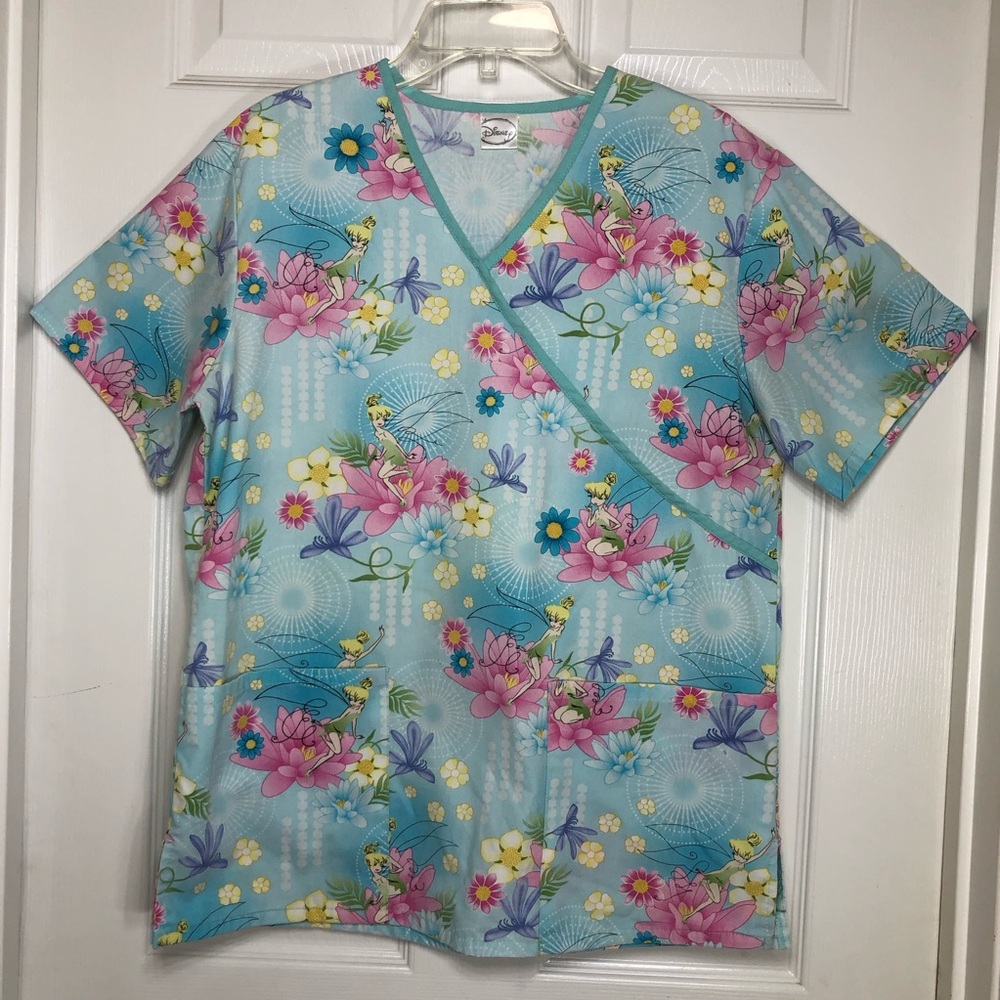 Disney Mickey Frozen Tinker Bell Bundle Of 3 Disney Scrubs Tops With Pockets M - Picture 12 of 16